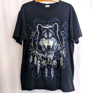 Oversized Wolf Dream Catcher Graphic T-Shirt